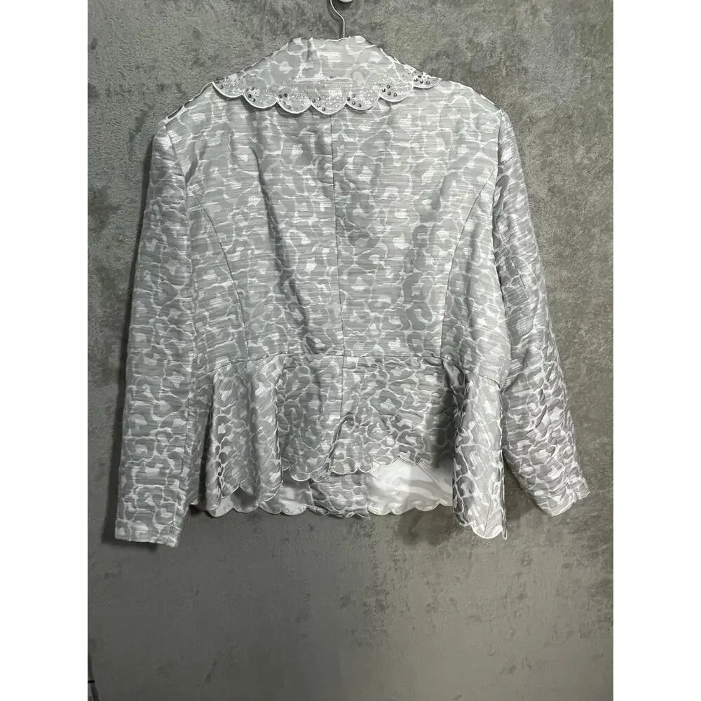 Serafina Brocade Church Suit Size 26 Silver Floral Peplum Sequin Mother of Bride
